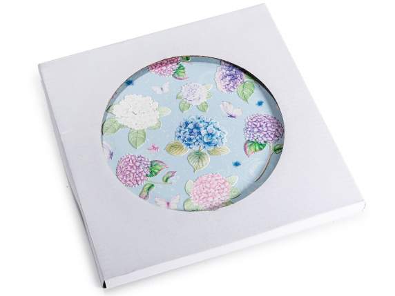 Sottopentola in ceramica con base sughero e decori ortensie