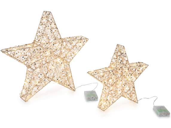 Set 2 stelle natalizie in metallo con luci LED bianco caldo