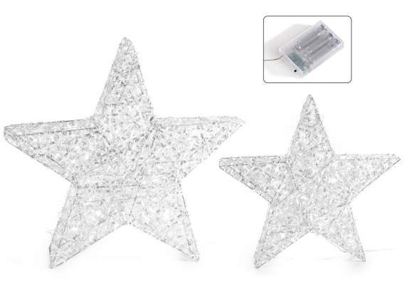 Set 2 stelle con anima in metallo, fili argentati e luci LED