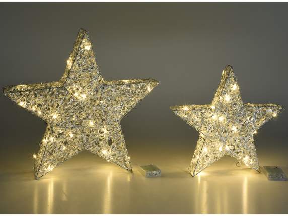 Set 2 stelle con anima in metallo, fili argentati e luci LED