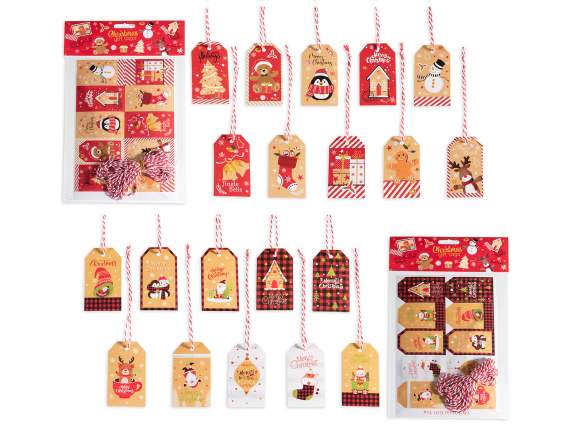 Blister da 50 tag regalo natalizi in carta con cordino