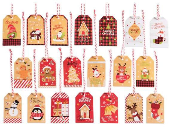 Blister da 50 tag regalo natalizi in carta con cordino