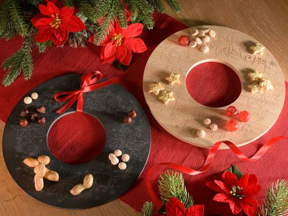 Tagliere a ghirlanda in legno - ardesia con fiocco rosso