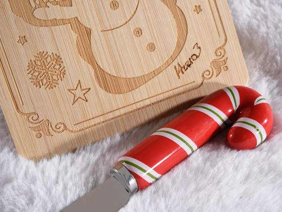 Set tagliere legno decorato con coltello in scatola regalo
