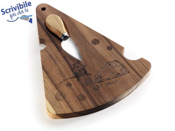 Tagliere in legno acacia a fetta di formaggio con coltello