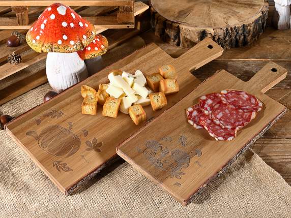Set 2 taglieri in legno di acacia con bordo in corteccia