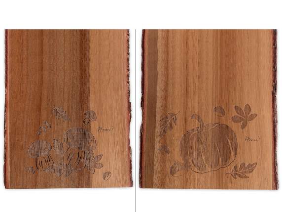 Set 2 taglieri in legno di acacia con bordo in corteccia