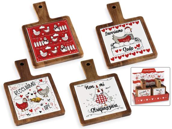 Tagliere alimentare - sottopentola in legno e ceramica