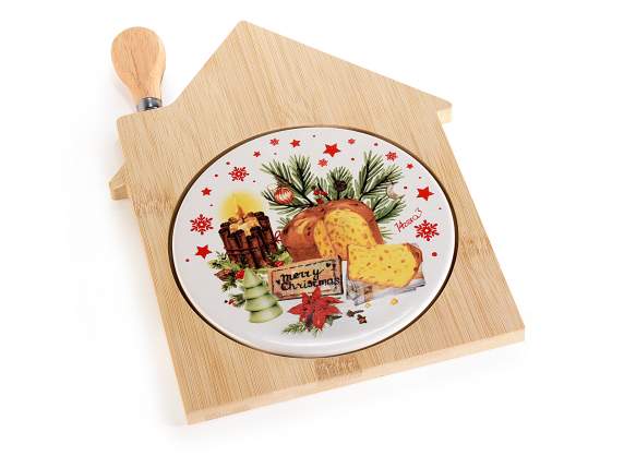 Set tagliere casetta bamboo e ceramica Delizie c-coltello