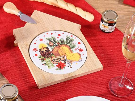 Set tagliere casetta legno e ceramica con coltello formaggio