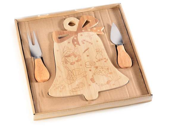 Set formaggio con tagliere natalizio in legno e 2 coltelli
