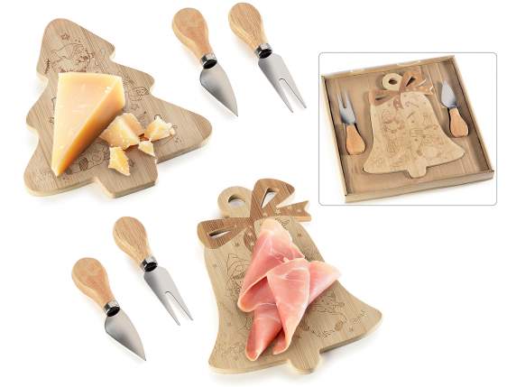 Set formaggio con tagliere natalizio in legno e 2 coltelli