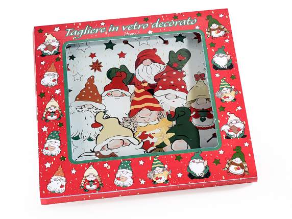 Tagliere natalizio in vetro temprato con gnometti