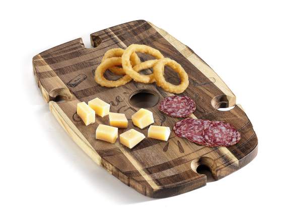 Tagliere in legno dacacia a botte con 4 vani portabicchieri