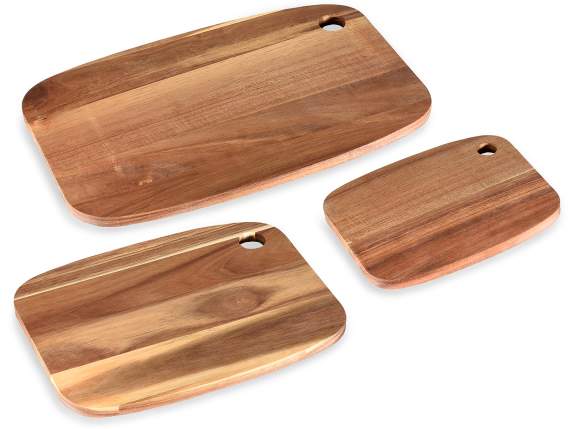 Set 3 taglieri in legno di acacia con foro rotondo