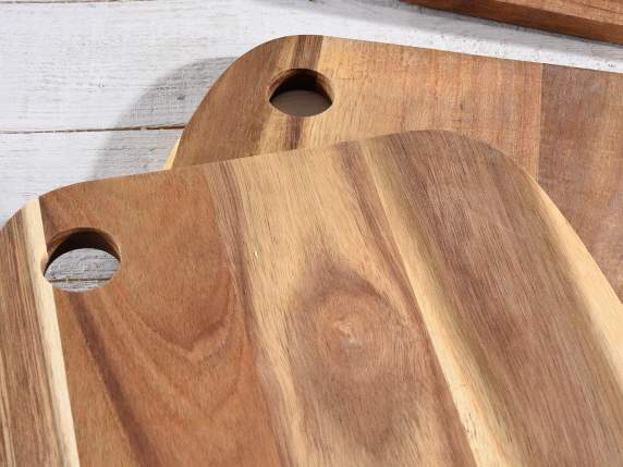 Set 3 taglieri in legno di acacia con foro rotondo