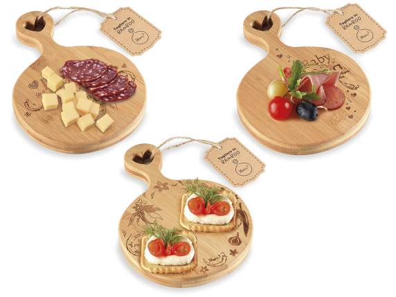 Tagliere bambù con manico a cuore e intagli peperoncino