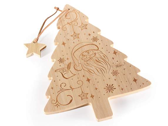Tagliere in legno ad albero con decori e pendaglio a stella