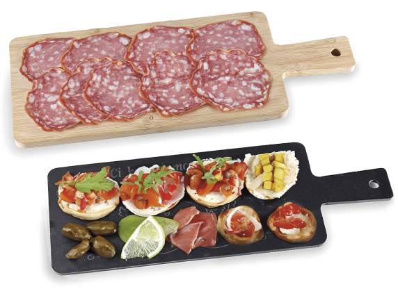 Tagliere - vassoio gallinella in bambù e ardesia con manico