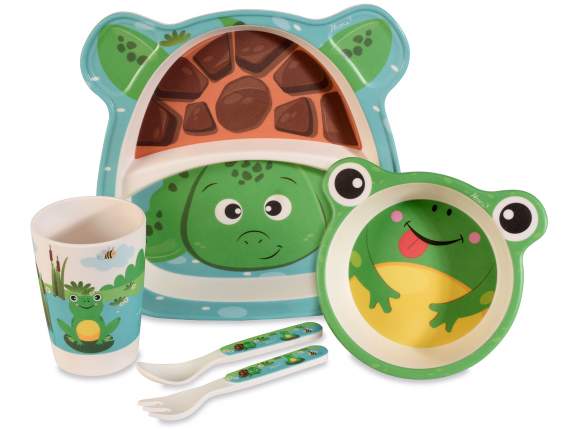 Set pappa in melamina 5pz ,piatto,bicchiere, fondo, 2 posate