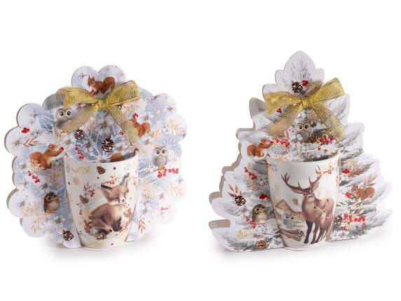 Tazza natalizia in porcellana 300 ml con animali del bosco