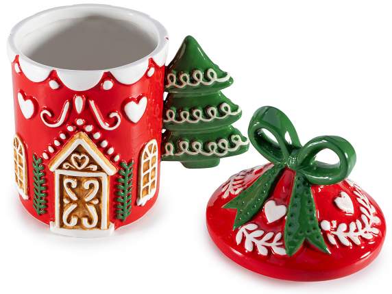 Tazza in ceramica 350 ml con coperchio e decori in rilievo