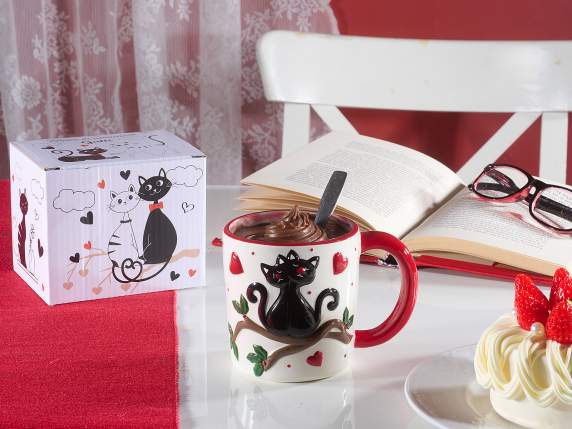 Tazza in ceramica 300 ml con decoro gatti in rilievo