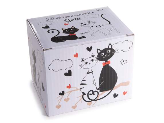 Tazza in ceramica 300 ml con decoro gatti in rilievo