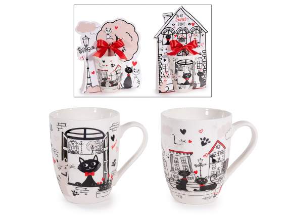 Tazza in porcellana 300 ml con decori gatti