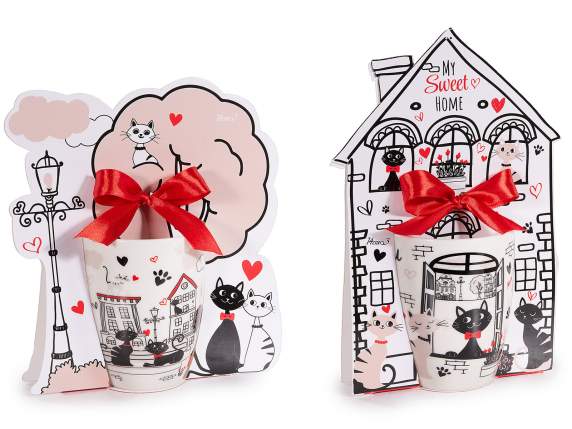 Tazza in porcellana 300 ml con decori gatti