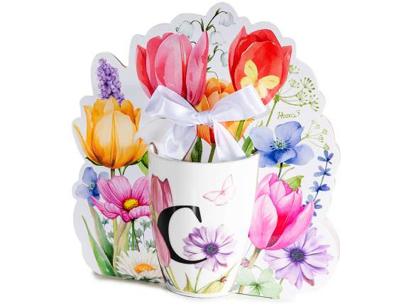Tazza in porcellana 300ml con stampa floreale e lettera C