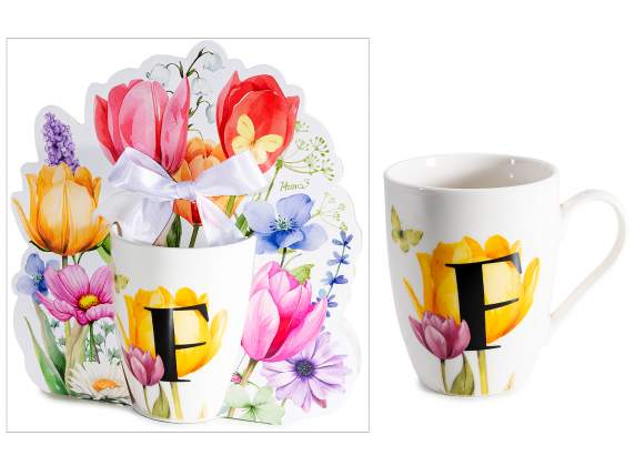 Tazza in porcellana 300ml con stampa floreale e lettera F