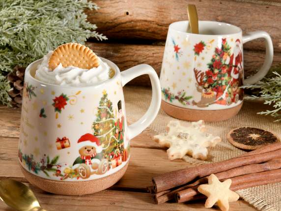 Tazza natalizia in porcellana 500 ml con base in sughero