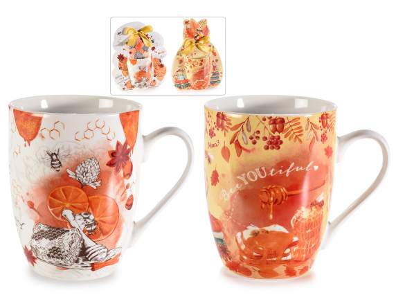 Tazza in porcellana da 350 ml con decoro api e miele