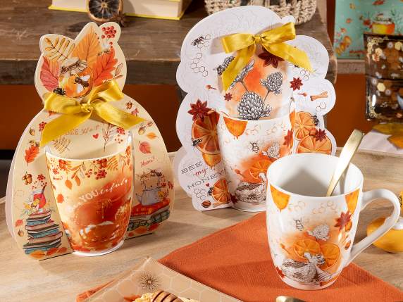 Tazza in porcellana da 350 ml con decoro api e miele