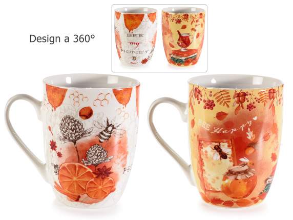 Tazza in porcellana da 350 ml con decoro api e miele