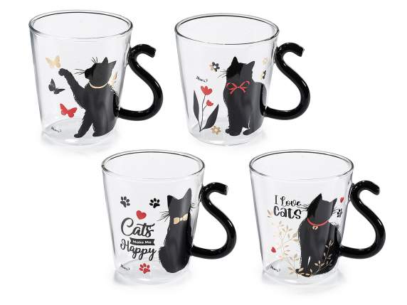 Tazza in vetro trasparente 250ml con manico a coda di gatto