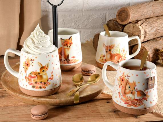 Tazza decorata in porcellana 500 ml con base in sughero