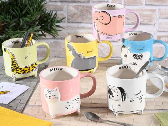 Tazza ceramica Woof-Meow animaletti in rilievo e piedini