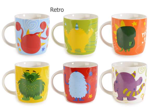 Tazza in porcellana 350 ml con stampa a tema mostriciattoli