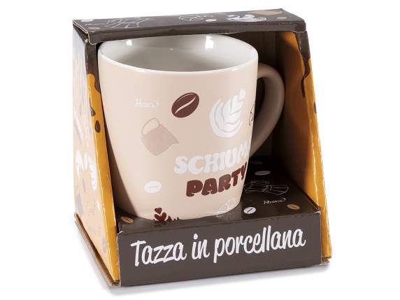 Tazza in porcellana 300 ml con scritte decorative caffè