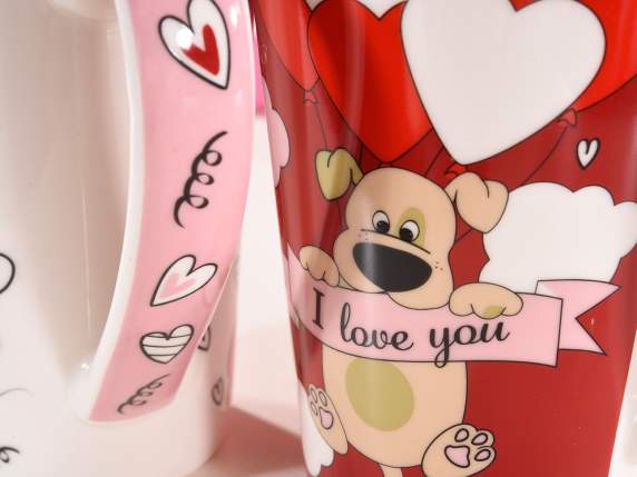 Tazza mug in porcellana con animaletti Fall in Love