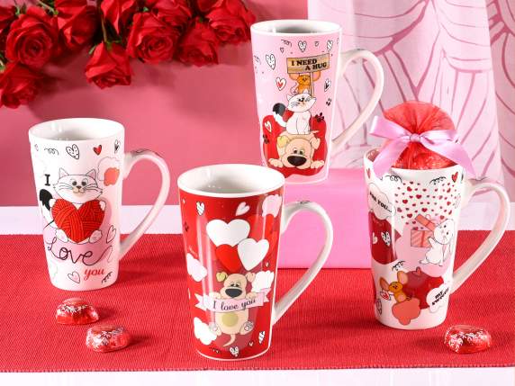 Tazza mug in porcellana con animaletti Fall in Love