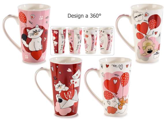 Tazza mug in porcellana con animaletti Fall in Love