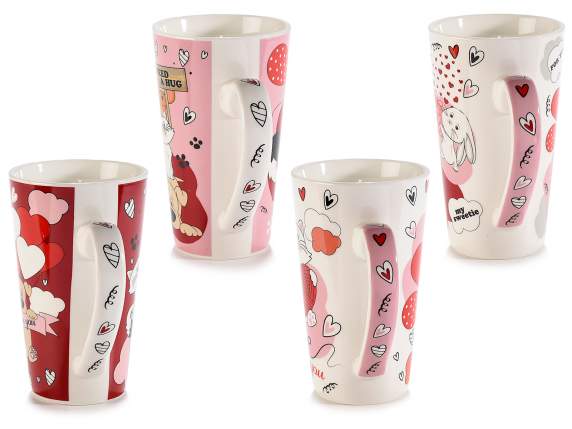 Tazza mug in porcellana con animaletti Fall in Love