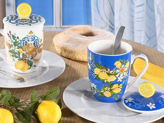 Tazza mug porcellana con coperchio Agrumi del Mediterraneo