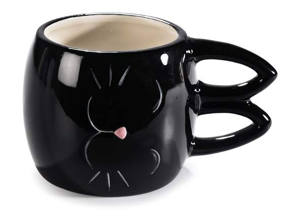 Tazza ceramica 450ml a gatto con manico a forma di orecchie