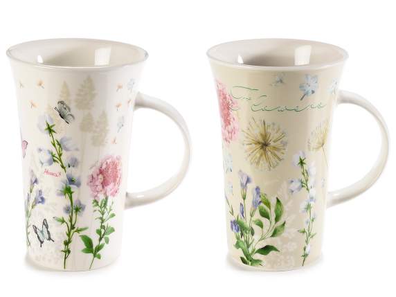 Tazza in porcellana 530ml con decorazioni floreali