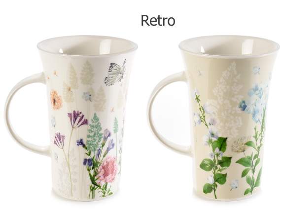 Tazza in porcellana 530ml con decorazioni floreali