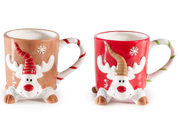 Tazza a renna in ceramica 350 ml con decori in rilievo